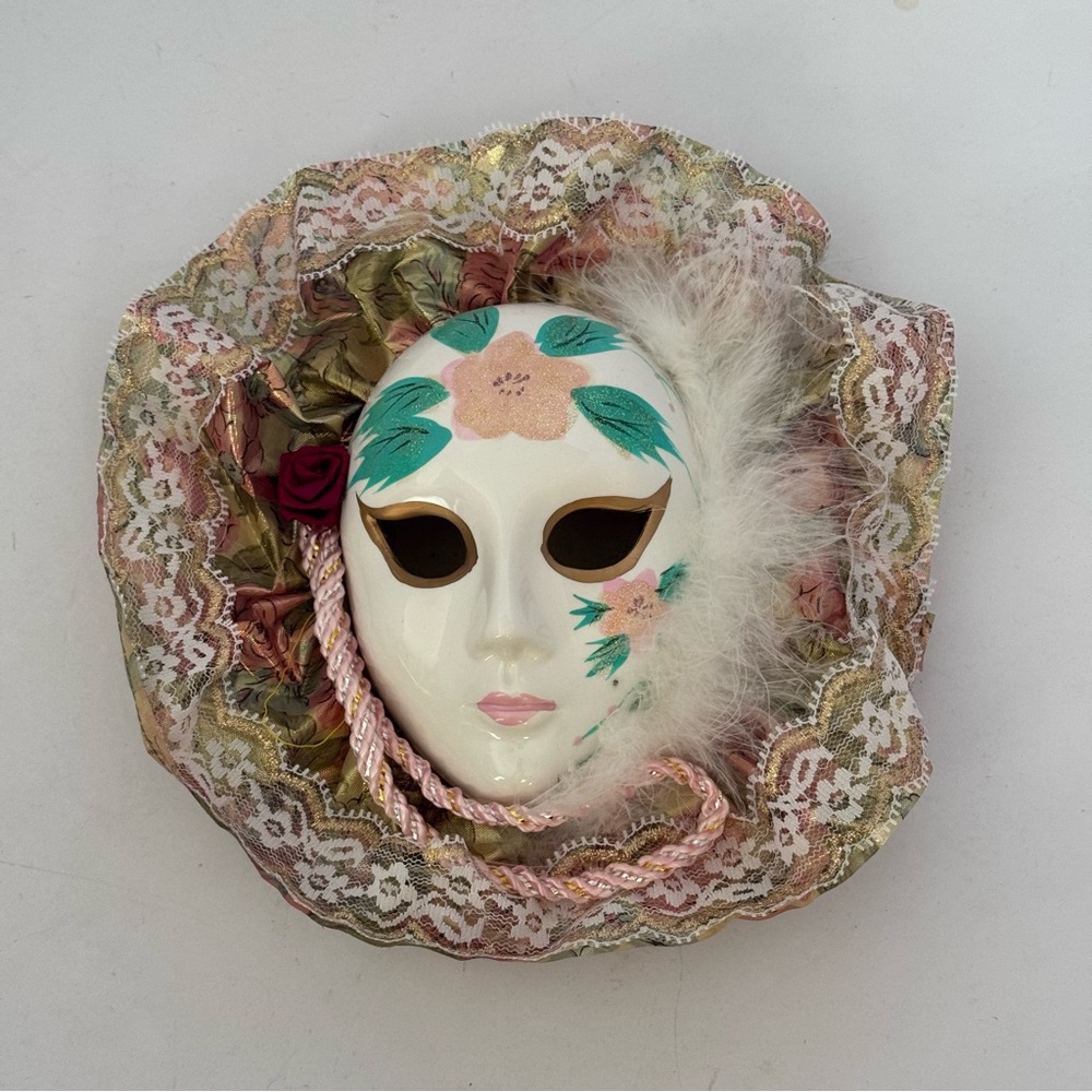 Floral porcelain mardi gra Lace Feather mask